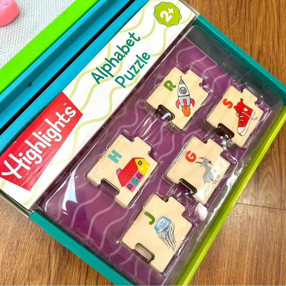 Highlights Wooden Alphabet Puzzle & Magnetic Drawing Board Educational Set Kids